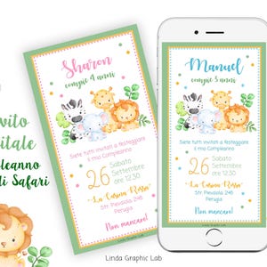 Invito compleanno safari jeep animali giungla, invito digitale compleanno bambino bambina inviti whatsapp animali savana festa 2 anni 3 anni