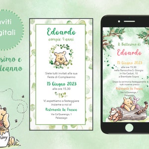 Invito digitale Winnie The Pooh battesimo compleanno comunione, invito whatsapp bimbo bimba, festa di compleanno, kit festa winnie the pooh