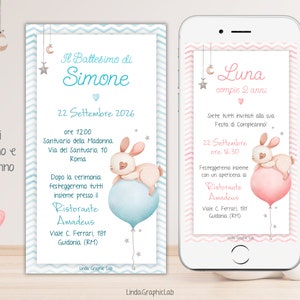 Invito Battesimo Compleanno invito digitale bimbo bimba primo compleanno invito compleanno bimbo bimba coniglietto 2 anni 3 anni 4 anni
