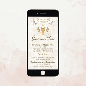 Invito digitale Comunione Annuncio Prima Comunione Invito Comunione Bambino Bambina Inviti digitali Whatsapp Inviti Comunione rosa azzurro