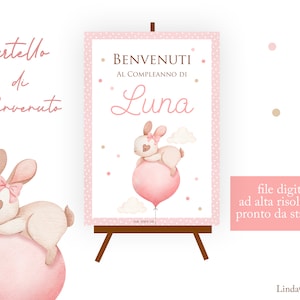 Benvenuti Battesimo tableau bimba battesimo cartello di benvenuto bambina file digitale compleanno tema coniglietto compleanno bimbo bimba
