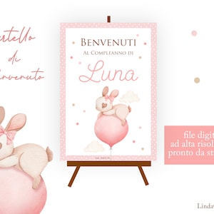 Cartellone di benvenuto per la prima Comunione di una bimba rosa