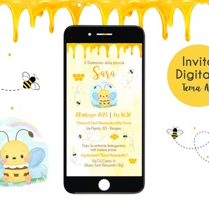 Invito Digitale Battesimo Ape - Bimba Bimbo - Colore giallo Tema Ape Bee - Invito elettronico personalizzato
