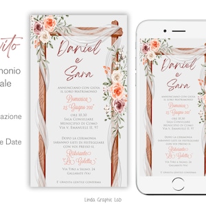 Partecipazione Invito Digitale Matrimonio Fiori Boho, Nozze, Matrimonio Boho, Save The Date digitale Partecipazioni Matrimonio file whatsapp