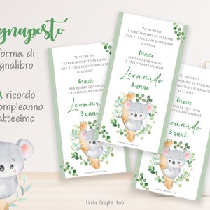 Segnaposto Battesimo Compleanno Koala verde green Segnalibro Ricordo Compleanno Inviti digitali Battesimo Koala Segnatavolo Battesimo Koala