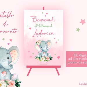 Benvenuti Battesimo tableau battesimo cartello di benvenuto file digitale battesimo elefantino tema elefantino battesimo bimbo bimba
