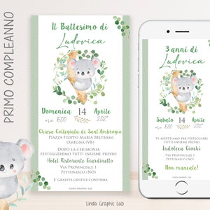 Invito digitale battesimo compleanno green koala invito battesimo bimba bimbo verde inviti battesimo koala whatsapp