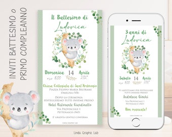 Invito digitale battesimo compleanno green koala invito battesimo bimba bimbo verde inviti battesimo koala whatsapp