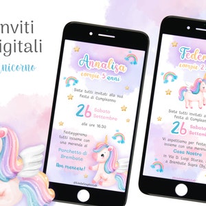 Invito digitale compleanno unicorno inviti compleanno unicorno tema unicorno invito whatsapp bimbo bimba festa di compleanno party kit