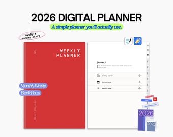 Eenvoudige digitale planner 2026 | Geschikt voor ADHD-beginners | Maandelijks wekelijks iPad GoodNotes-pdf (lege rijen)