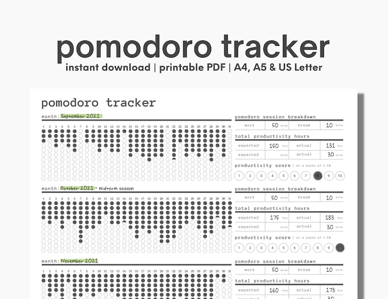 Pomodoro Tracker Printable: Student Productivity Planner (digital ...
