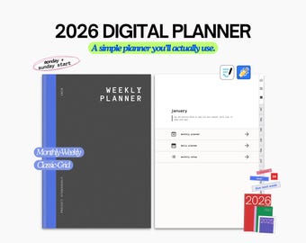Eenvoudige digitale planner 2026 | Geschikt voor ADHD-beginners | Maandelijks Wekelijks iPad GoodNotes pdf (klassiek raster)
