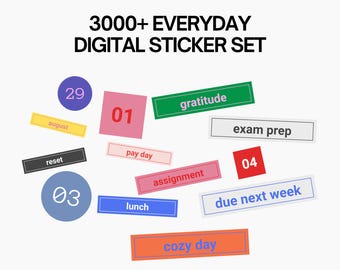 3000+ digitale plannerstickers | Alledaagse labels, kleurrijke thema's (Goodnotes, png)