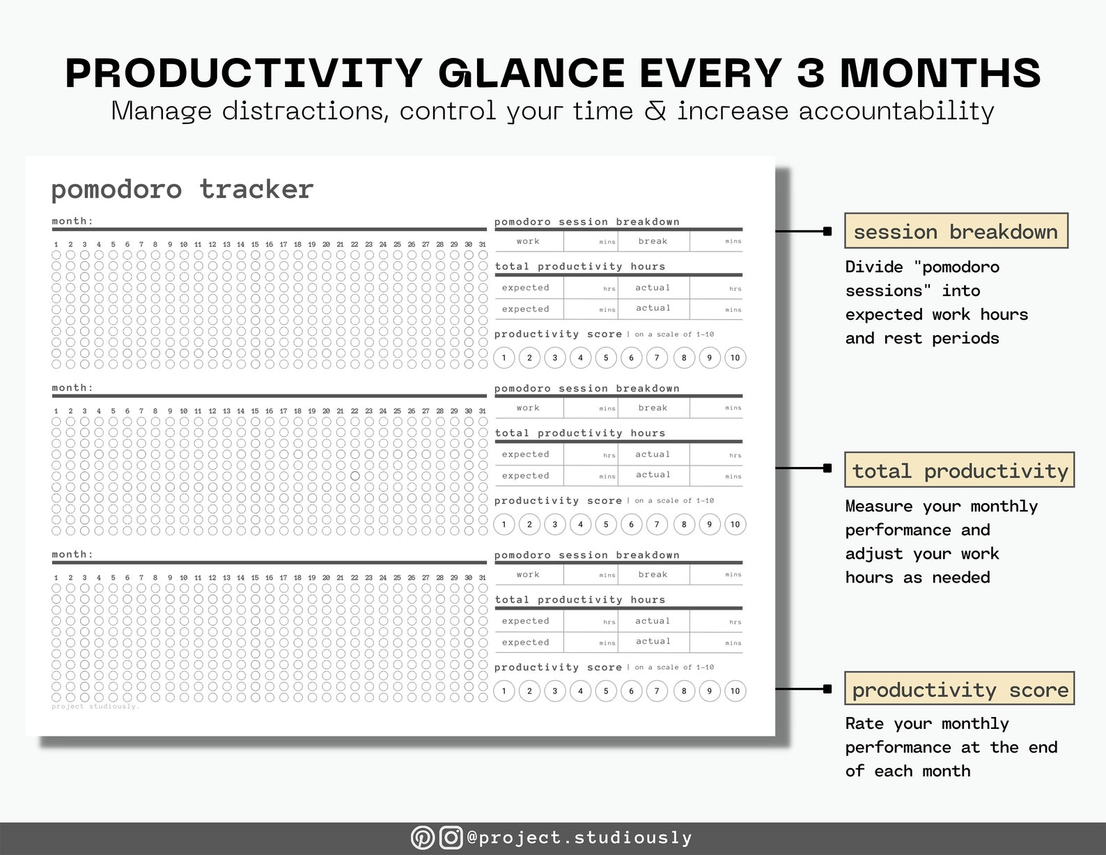 Pomodoro Tracker Printable: Student Productivity Planner (digital ...