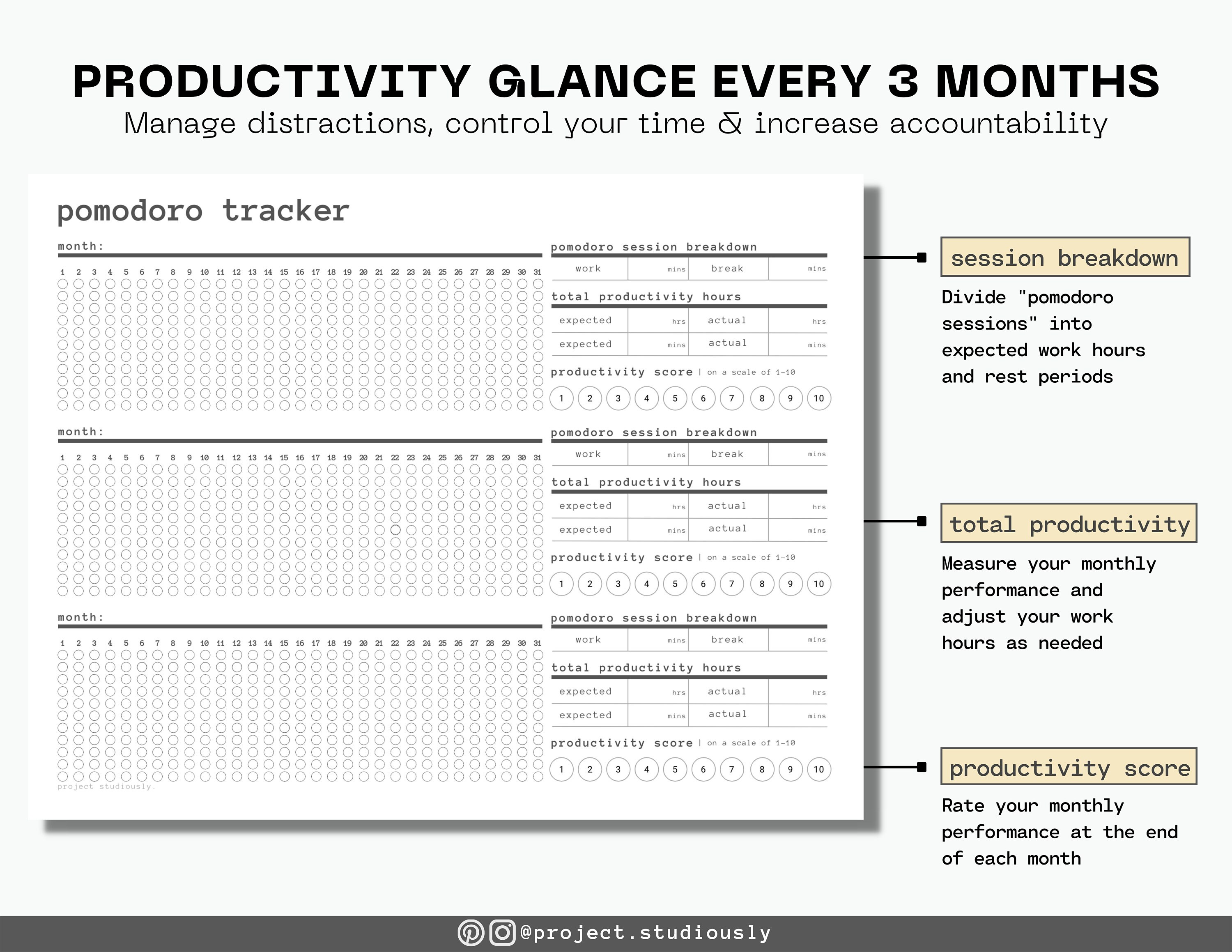 Pomodoro Tracker Printable: Student Productivity Planner (digital ...