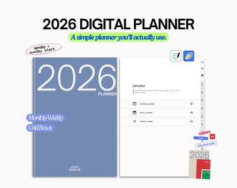 Eenvoudige digitale planner 2026 | Geschikt voor ADHD-beginners | Maandelijks Wekelijks iPad GoodNotes pdf (rasterrijen)