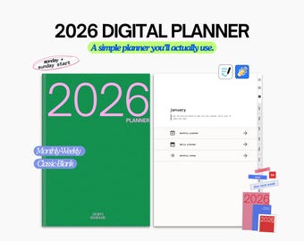 Eenvoudige digitale planner met focus voor 2026 | Anti-overweldiging, ADHD en beginnersvriendelijk | Maandelijks wekelijks pdf (klassiek blanco)