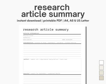 Plantilla de resumen de artículo de investigación: estudio académico imprimible (descarga digital, imprimible)