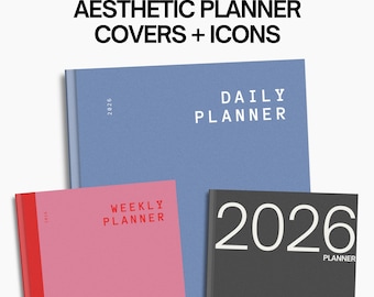 Esthetische digitale planneromslagen en -pictogrammen (pdf, png)