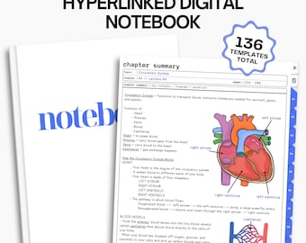 Interactief digitaal studentennotitieboek Blue Tabs: collegeplanner, studiehulpmiddelen (Goodnotes, Notability)