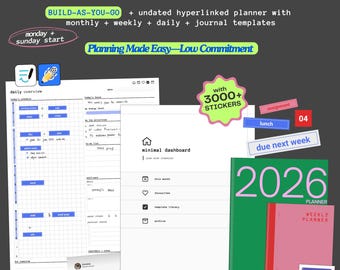 Wekelijkse en maandelijkse dashboardplanner | Te bouwen planner | Niet gedateerd Met hyperlink | Dag- en dagboeksjablonen voor Goodnotes, Notability