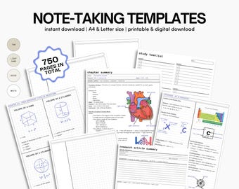750+ sjablonen voor het maken van aantekeningen: minimalistische studiehulpmiddelen (digitale download, printables)