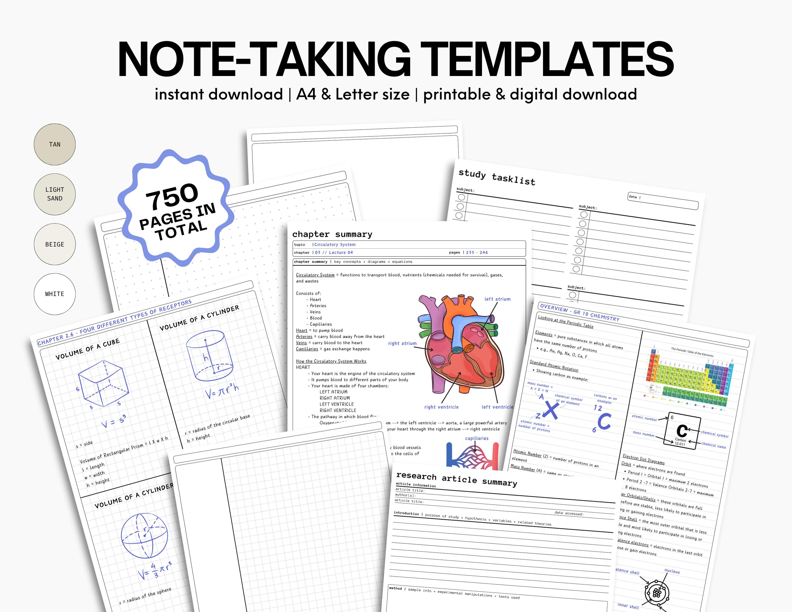 750+ Notetaking Templates: Minimalist Study Tools (digital Download ...