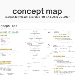 コンセプトマップの印刷可能＆デジタルテンプレート｜学生学習ツール（デジタルダウンロード）