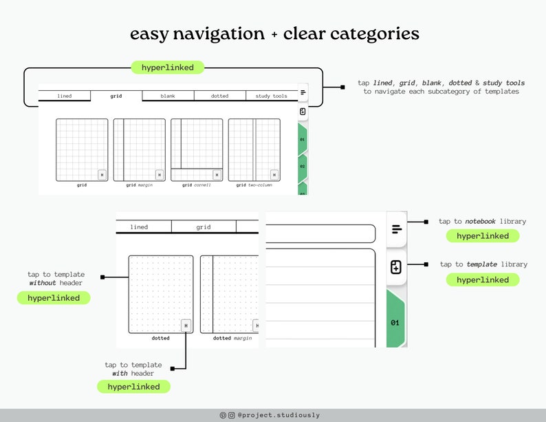 Hyperlinked Student Digital Notebook GREEN Tabs College Notetaking ...