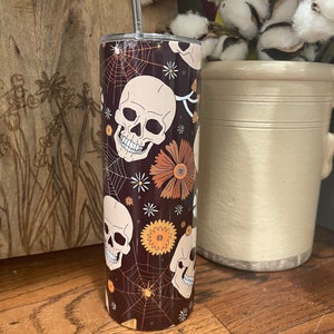 Skulls and Flowers 20oz Stainless Steel Tumbler. Phil the Cup Up