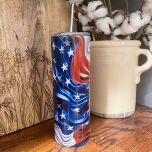 3D American Flag 20oz Stainless Steel Tumbler. Phil the Cup Up