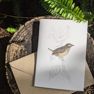 Cartão A6 com envelope "Pássaro Pequeno Jardim".