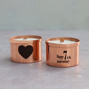 Personalizable Copper tea light, Engagement and Wedding Ornament,  Custom Soy wax candle holder, Bookish candle, Gothic candle