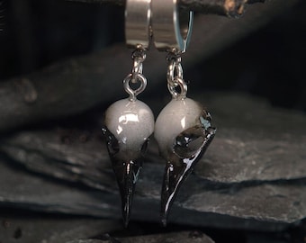 Raven Skull Thick Hoop Earrings | Dark Bird Pendants for Alt Aesthetics | Goth Gift