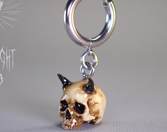 Hoop Earrings with a Devil Skull | Gothic Resin Jewellery Handmade in London | Occult Goth Gift