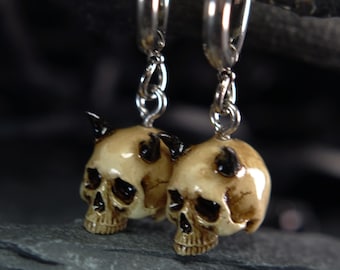 Thin Hoop Earrings with a Devil Skull | Dark Alt Style | Witchcore Goth Gift
