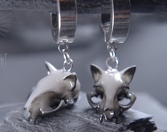 Cat Skull Thick Hoop Earrings | Feline Memento Mori Goth Wardrobes