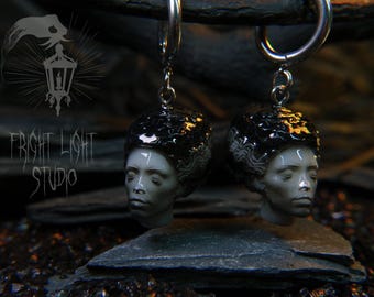 Monster Bride Hand-Painted Resin Earrings | Dark Goth Horror Jewelry