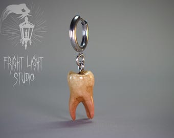 Wisdom Tooth Hoop Earrings | Dental Horror Pendants for Dark Fans | Oddity Goth Gift