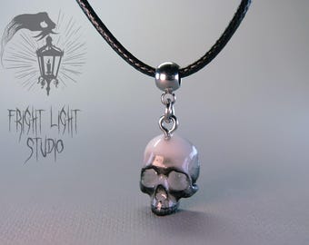 Ghost Skull Necklace, Gothic Memento Mori Pendant