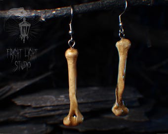 Borrowed From a Corpse – Dangling Bone Earrings, Gothic Punk Horror