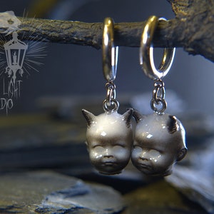 Baby Devil Ghost Hoop Earrings | Resin | Gothic Punk Style | Hypoallergenic |