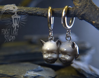 Baby Devil Ghost Hoop Earrings | Resin | Gothic Punk Style | Hypoallergenic |