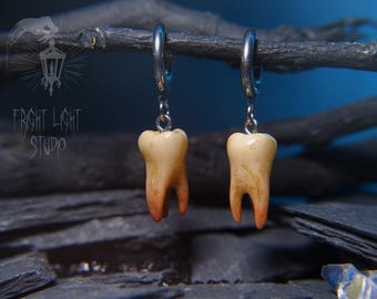 Wisdom Tooth Earrings | Molar Dental Dangles for Dark Alt Style | Witchcore