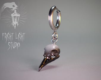 Raven Skull Hoop Earrings | Hand-Painted Resin Gothic Jewellery | Pale Crow Pendants