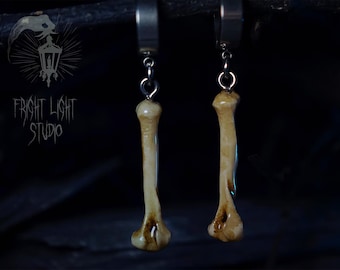 Old bone Skull Earrings • Handmade Gothic Resin Jewellery on Stainless-Steel Hoops & Hooks