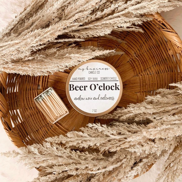 Beer O’clock Candle | Amber Noir & Oakmoss | Hand Poured | Soy Wax | Scented Candle |Unique Candle | Fun Candle | Aesthetic Candle | 7oz