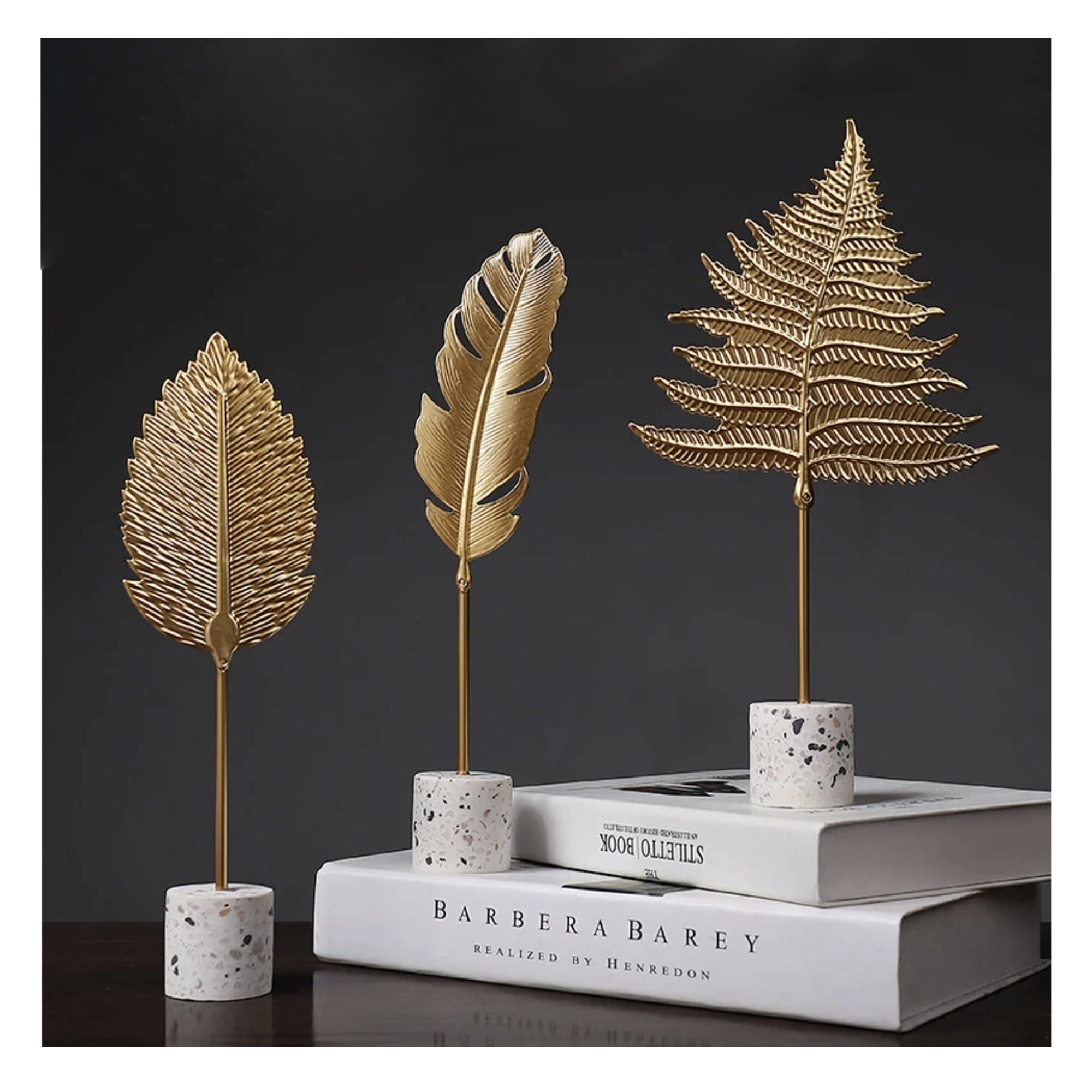 Gold Leaf Statue Gold Leaf Ornament Gold Bookend Modern Etsy UK