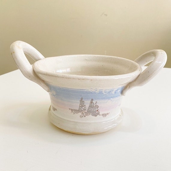 Vintage Pottery Bowl With Handles Etsy