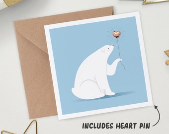 Cute Polar Bear Card and Heart Pin